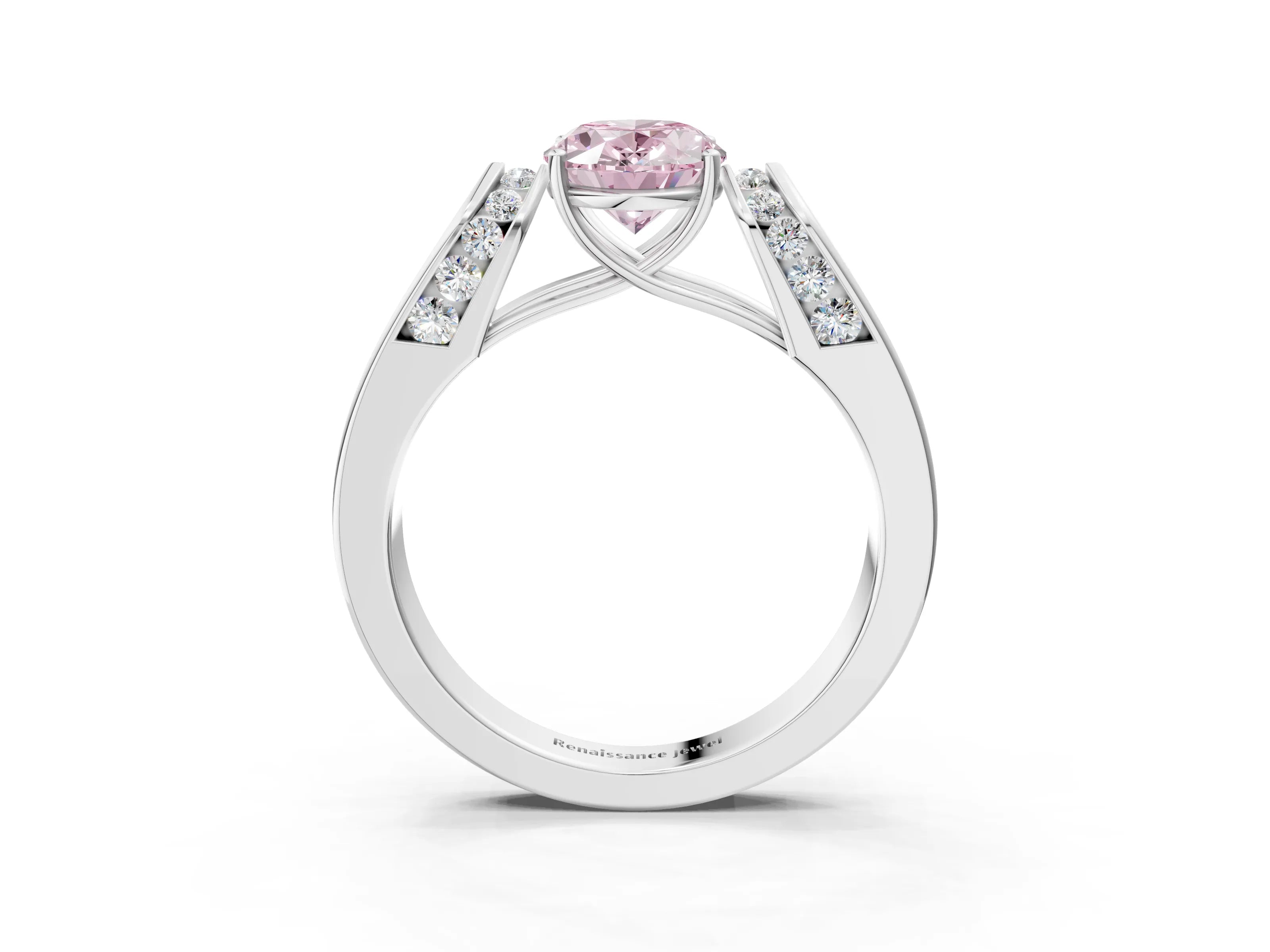 White gold Fancy Pink Oval Cut Cut Diamond Channel Set Solitaire Ring with Four-Prong Setting_123