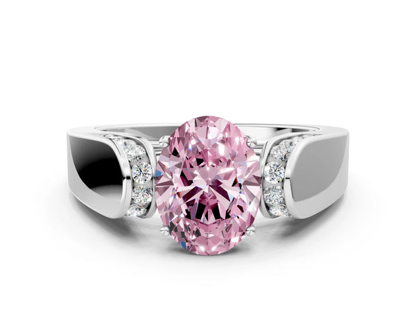Sterling Silver Oval Channel Set Engagement Ring Setting for Fancy Pink Center with Wide Band