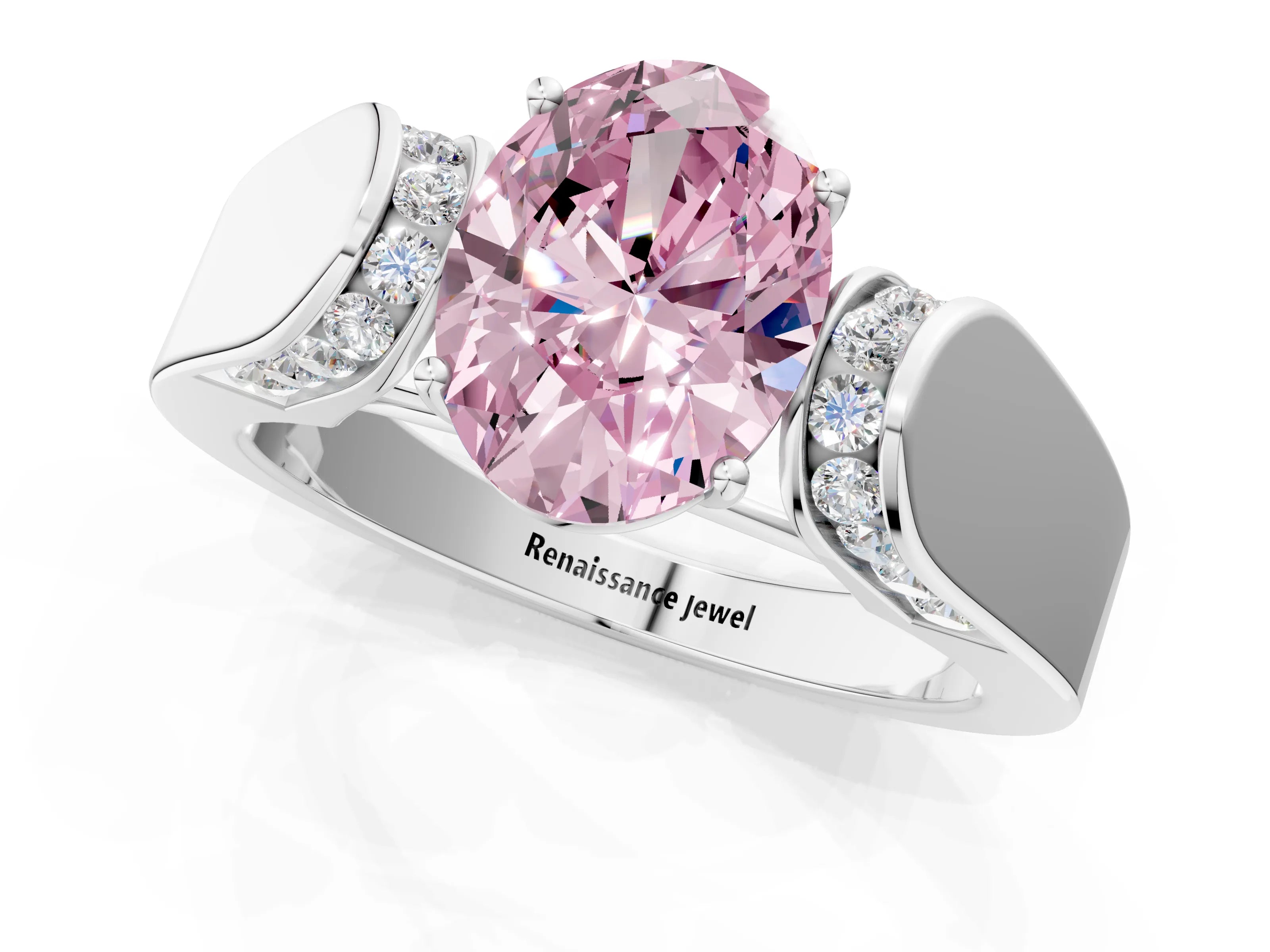 White gold Fancy Pink Oval Cut Cut Diamond Channel Set Solitaire Ring with Four-Prong Setting_143
