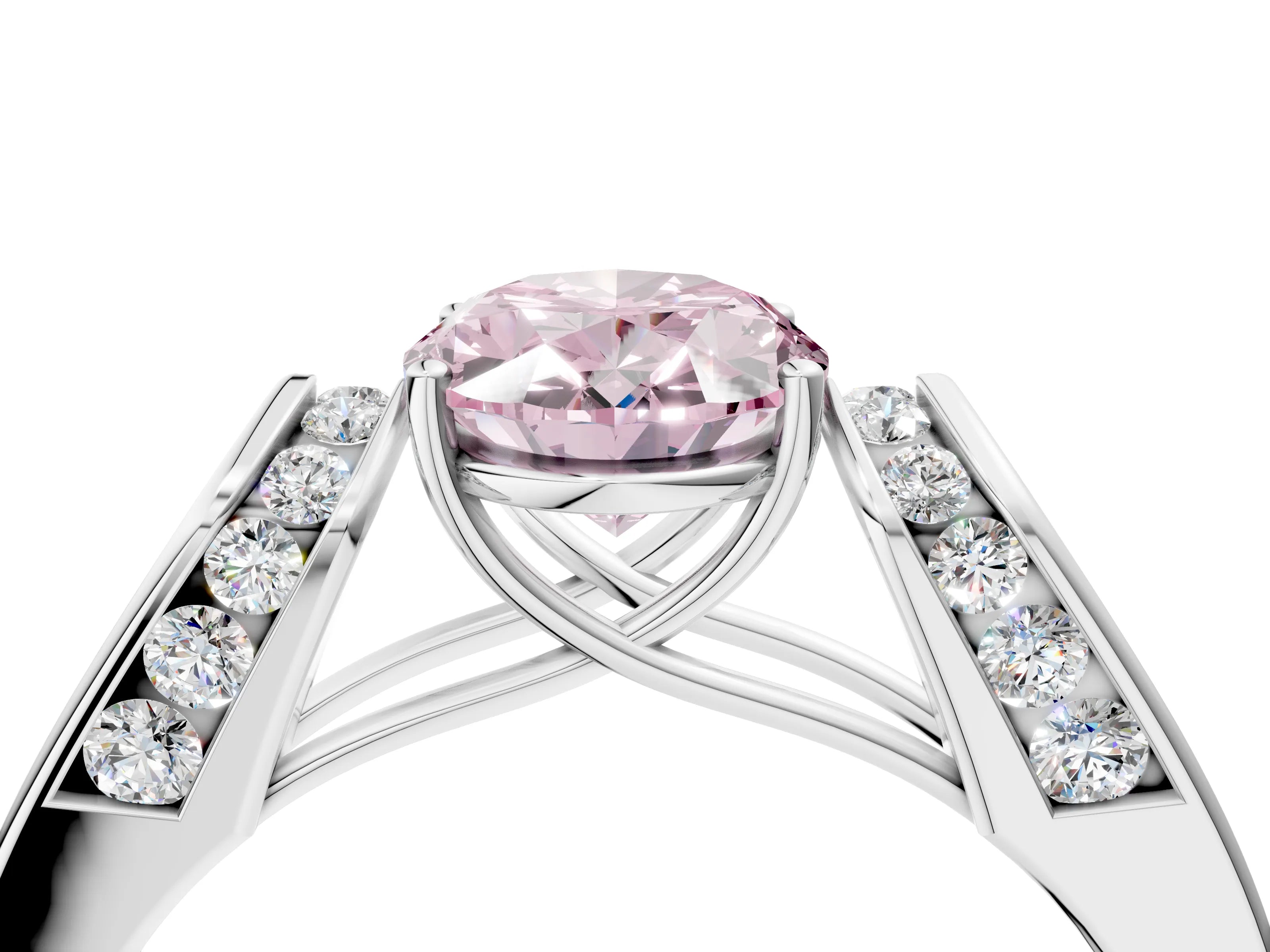 White gold Fancy Pink Oval Cut Cut Diamond Channel Set Solitaire Ring with Four-Prong Setting_148
