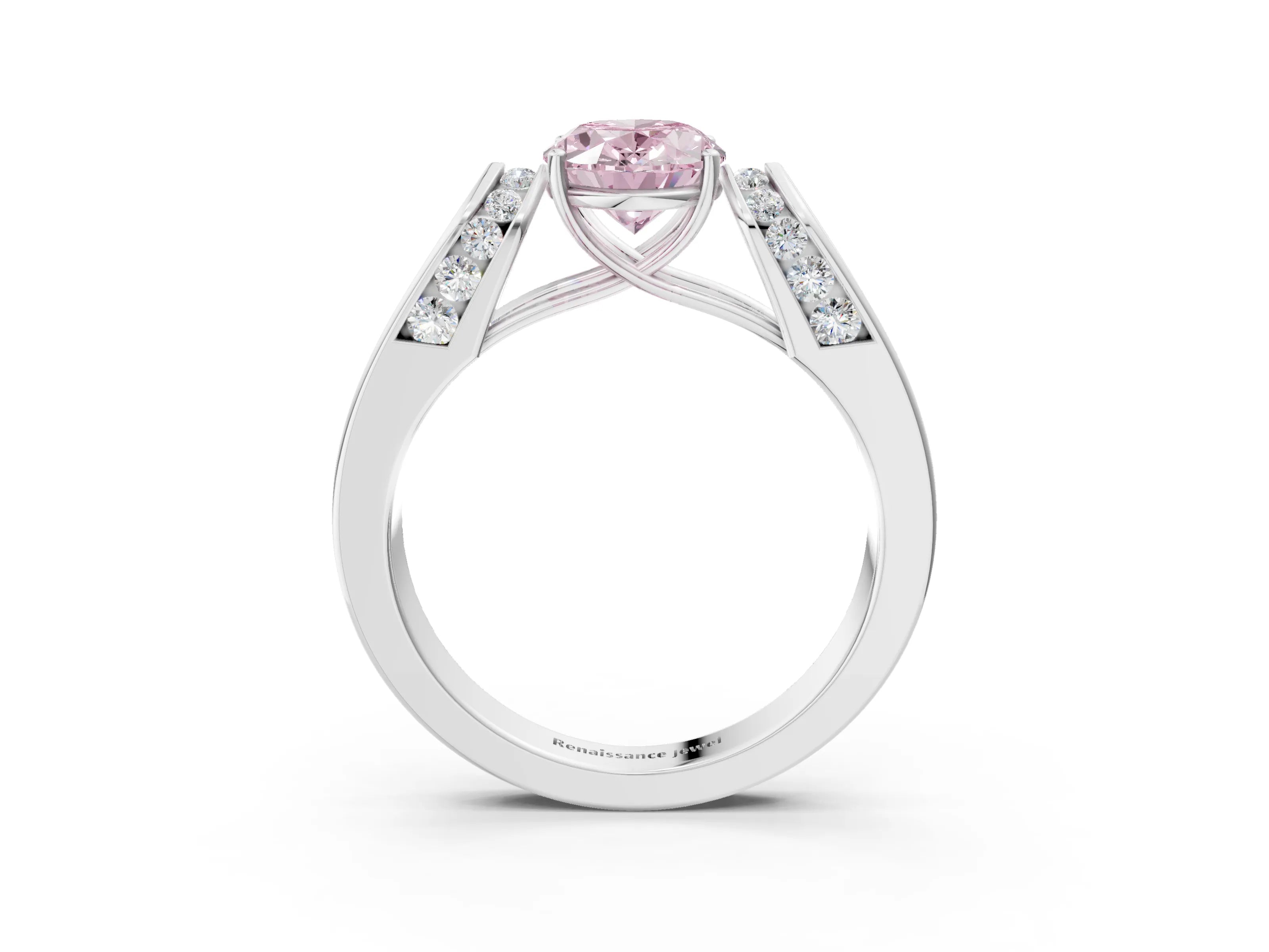 White gold Fancy Pink Oval Cut Cut Diamond Channel Set Solitaire Ring with Four-Prong Setting_3