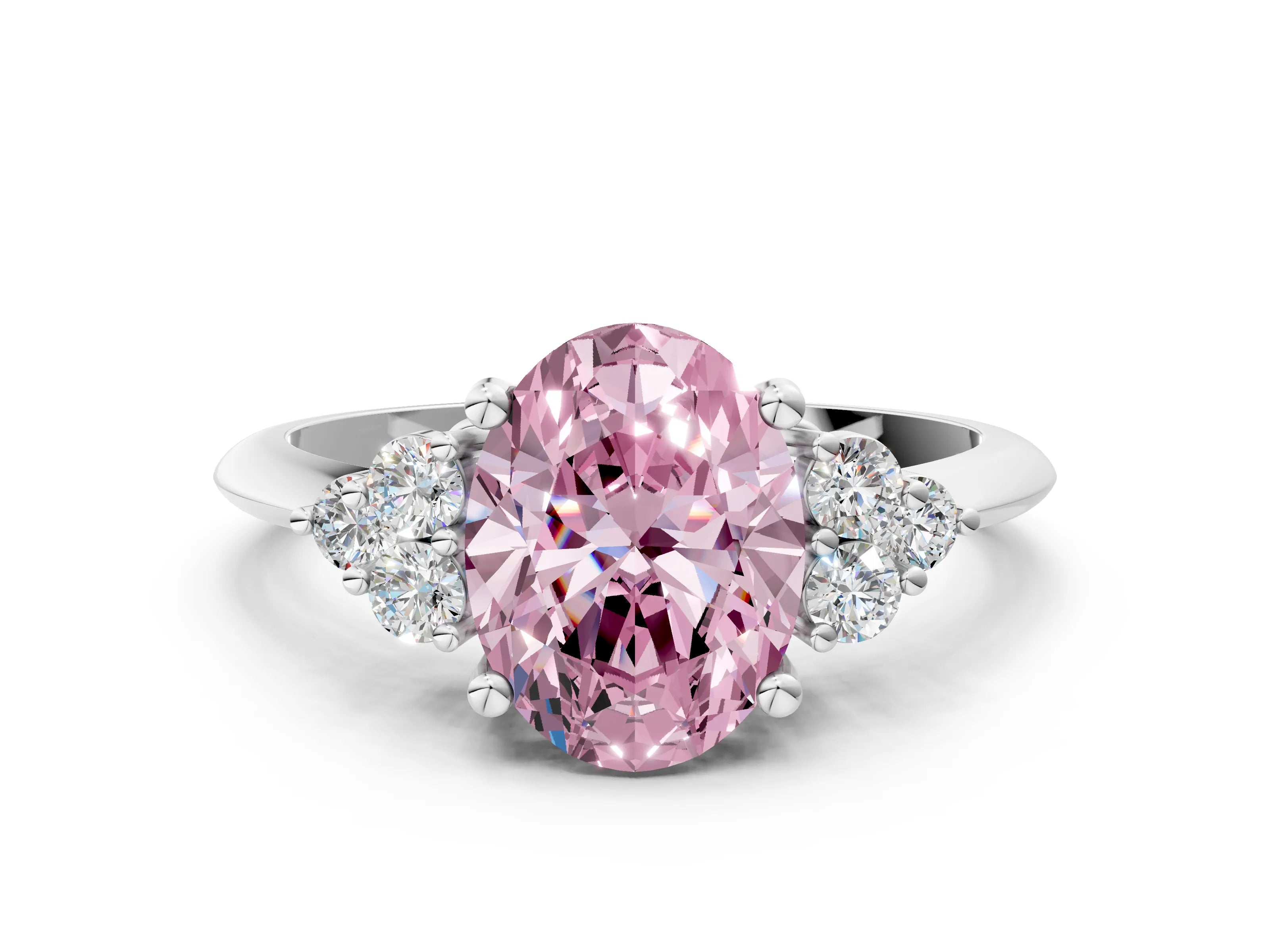 White gold Fancy Pink Oval Cut Cut Diamond Cluster Ring with Solitaire Band and Four-Prong Setting_12
