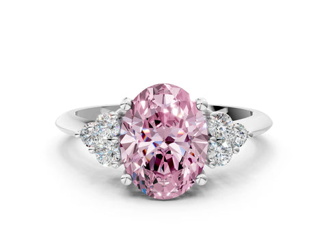 White gold Fancy Pink Oval Cut Cut Diamond Cluster Ring with Solitaire Band and Four-Prong Setting_12