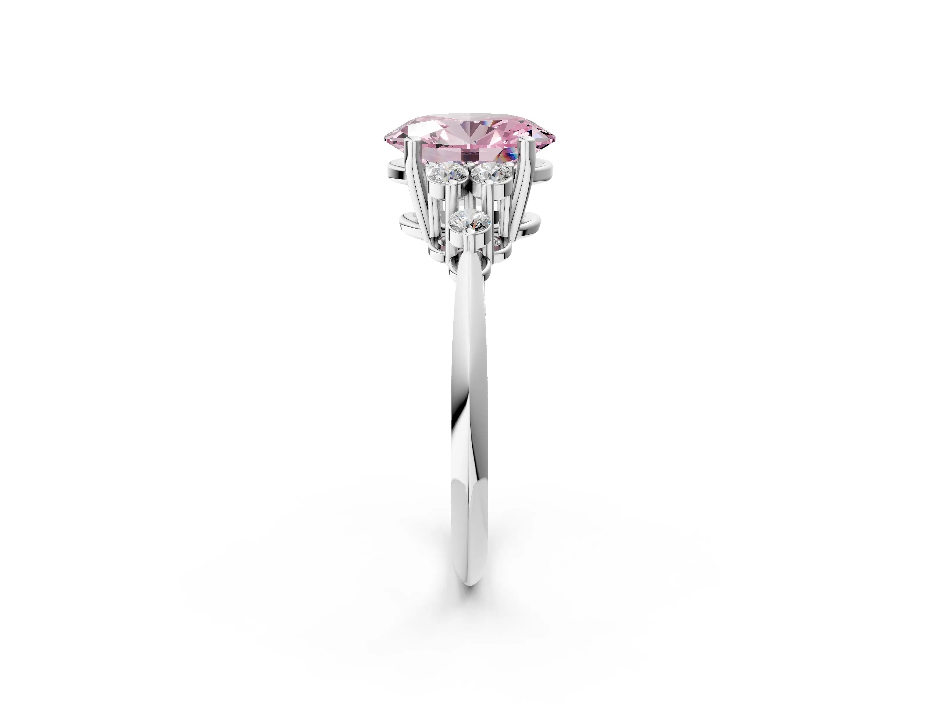 White gold Fancy Pink Oval Cut Cut Diamond Cluster Ring with Solitaire Band and Four-Prong Setting_14