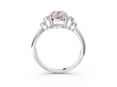 White gold Fancy Pink Oval Cut Cut Diamond Cluster Ring with Solitaire Band and Four-Prong Setting_15