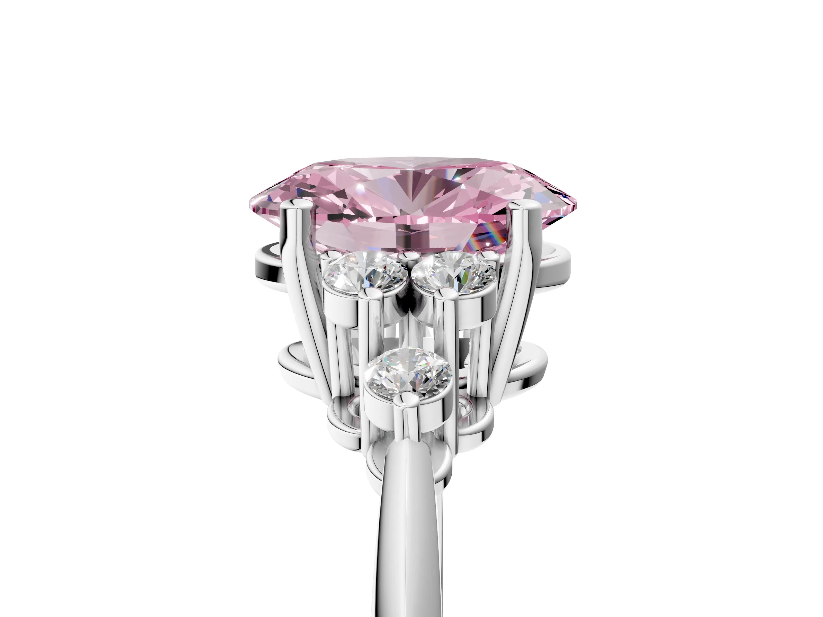 White gold Fancy Pink Oval Cut Cut Diamond Cluster Ring with Solitaire Band and Four-Prong Setting_17