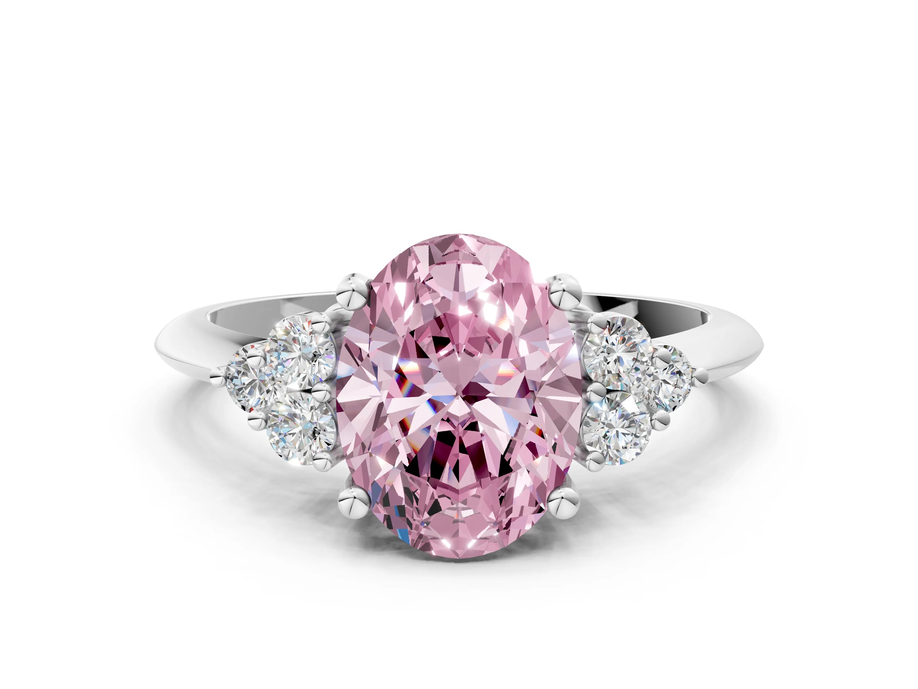 White gold Fancy Pink Oval Cut Cut Diamond Cluster Ring with Solitaire Band and Four-Prong Setting_36