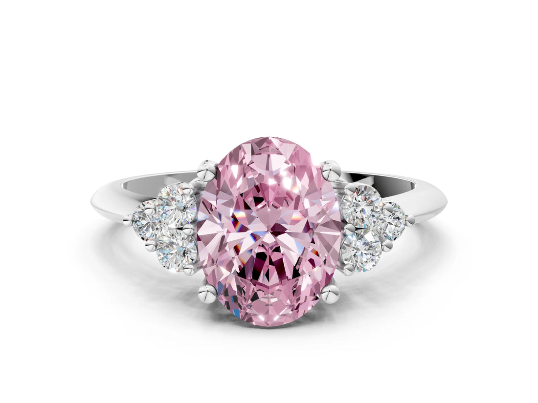 White gold Fancy Pink Oval Cut Cut Diamond Cluster Ring with Solitaire Band and Four-Prong Setting_36