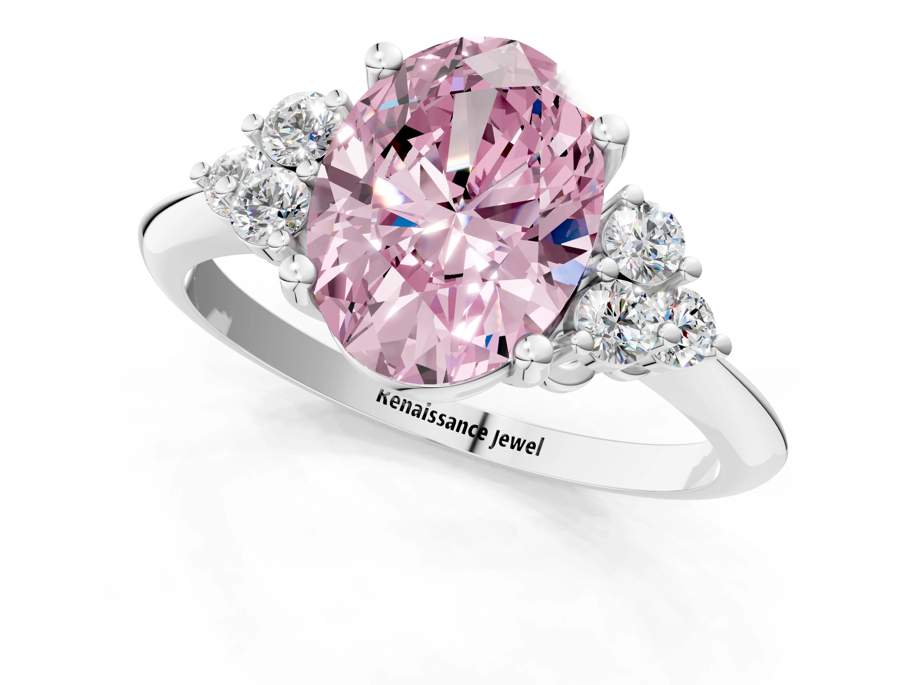 White gold Fancy Pink Oval Cut Cut Diamond Cluster Ring with Solitaire Band and Four-Prong Setting_39