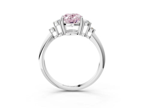 White gold Fancy Pink Oval Cut Cut Diamond Cluster Ring with Solitaire Band and Four-Prong Setting_39