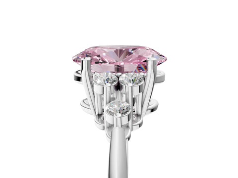 White gold Fancy Pink Oval Cut Cut Diamond Cluster Ring with Solitaire Band and Four-Prong Setting_43