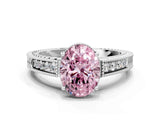 White gold Fancy Pink Oval Cut Cut Diamond Milgrain Pave Band Four-Prong Setting Ring_15