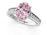 White gold Fancy Pink Oval Cut Cut Diamond Milgrain Pave Band Four-Prong Setting Ring_16