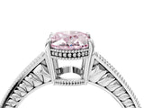 White gold Fancy Pink Oval Cut Cut Diamond Milgrain Pave Band Four-Prong Setting Ring_19