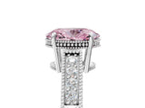 White gold Fancy Pink Oval Cut Cut Diamond Milgrain Pave Band Four-Prong Setting Ring_20