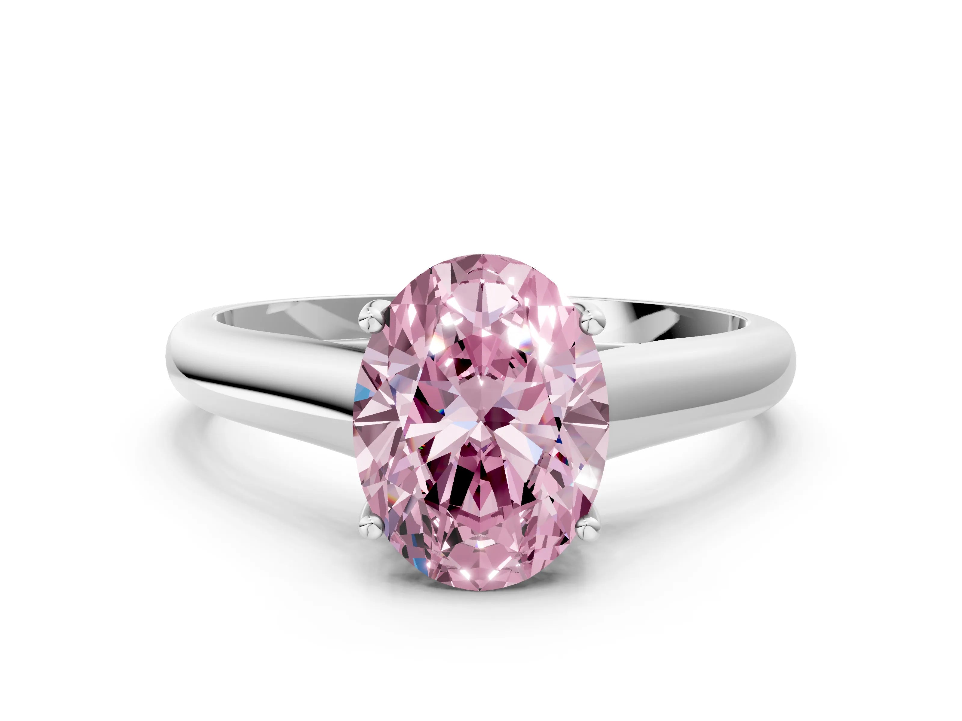 White gold Fancy Pink Oval Cut Cut Diamond Solitaire Engagement Ring with Tapered Plain Band and Four-Prong Setting_12
