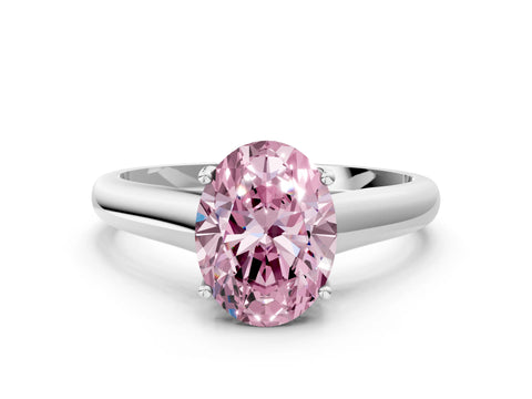 White gold Fancy Pink Oval Cut Cut Diamond Solitaire Engagement Ring with Tapered Plain Band and Four-Prong Setting_12