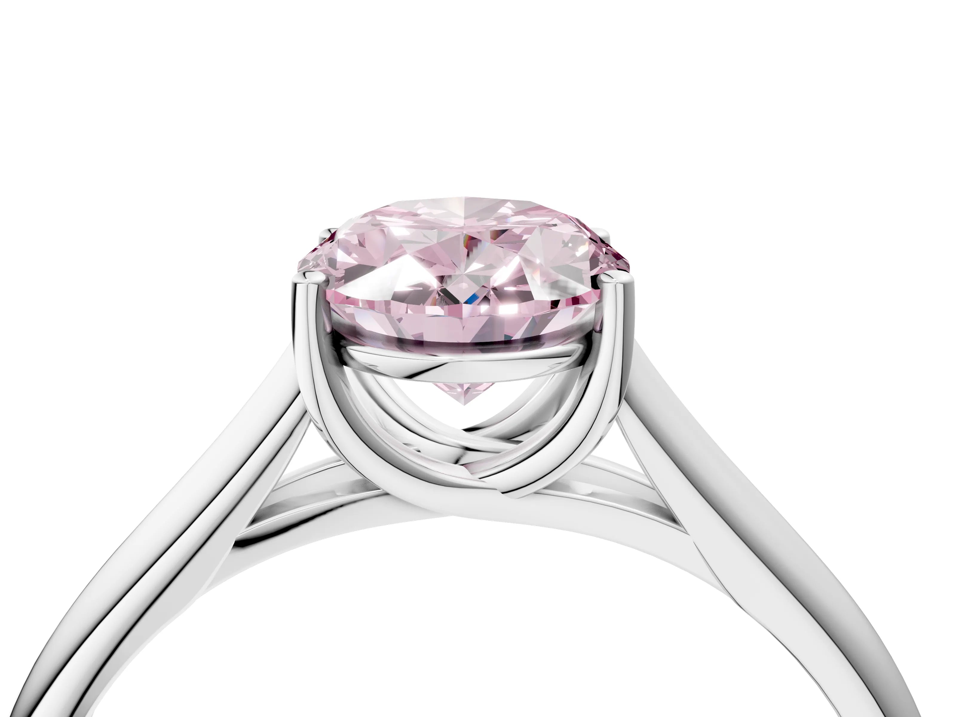 White gold Fancy Pink Oval Cut Cut Diamond Solitaire Engagement Ring with Tapered Plain Band and Four-Prong Setting_16