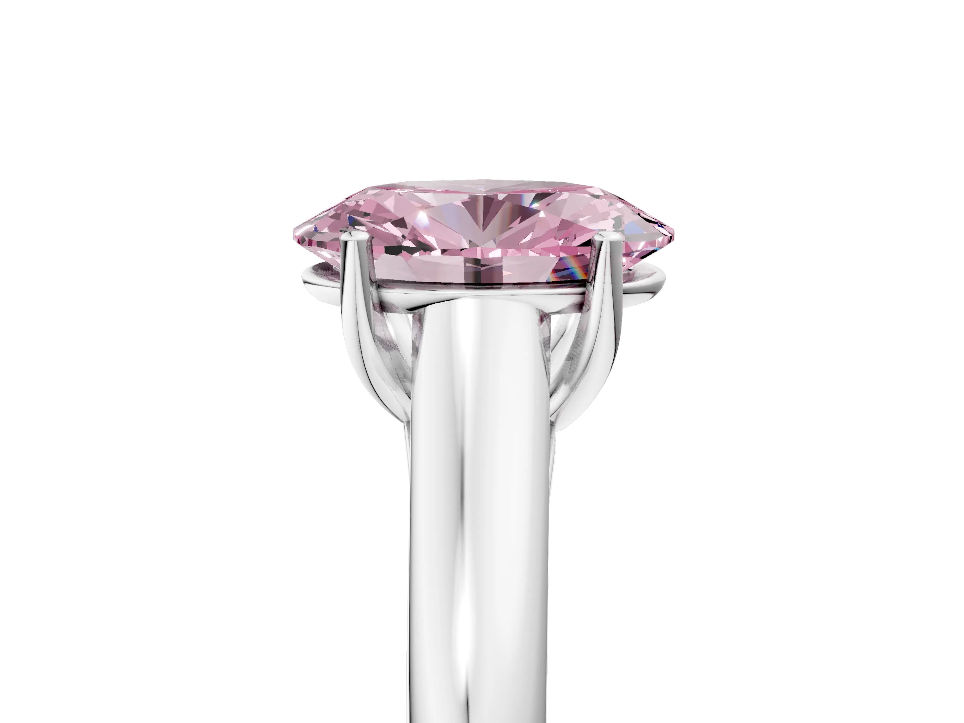 White gold Fancy Pink Oval Cut Cut Diamond Solitaire Engagement Ring with Tapered Plain Band and Four-Prong Setting_17