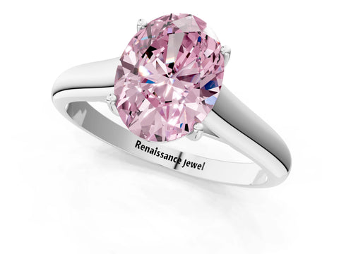 White gold Fancy Pink Oval Cut Cut Diamond Solitaire Engagement Ring with Tapered Plain Band and Four-Prong Setting_1
