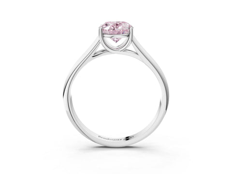 White gold Fancy Pink Oval Cut Cut Diamond Solitaire Engagement Ring with Tapered Plain Band and Four-Prong Setting_3