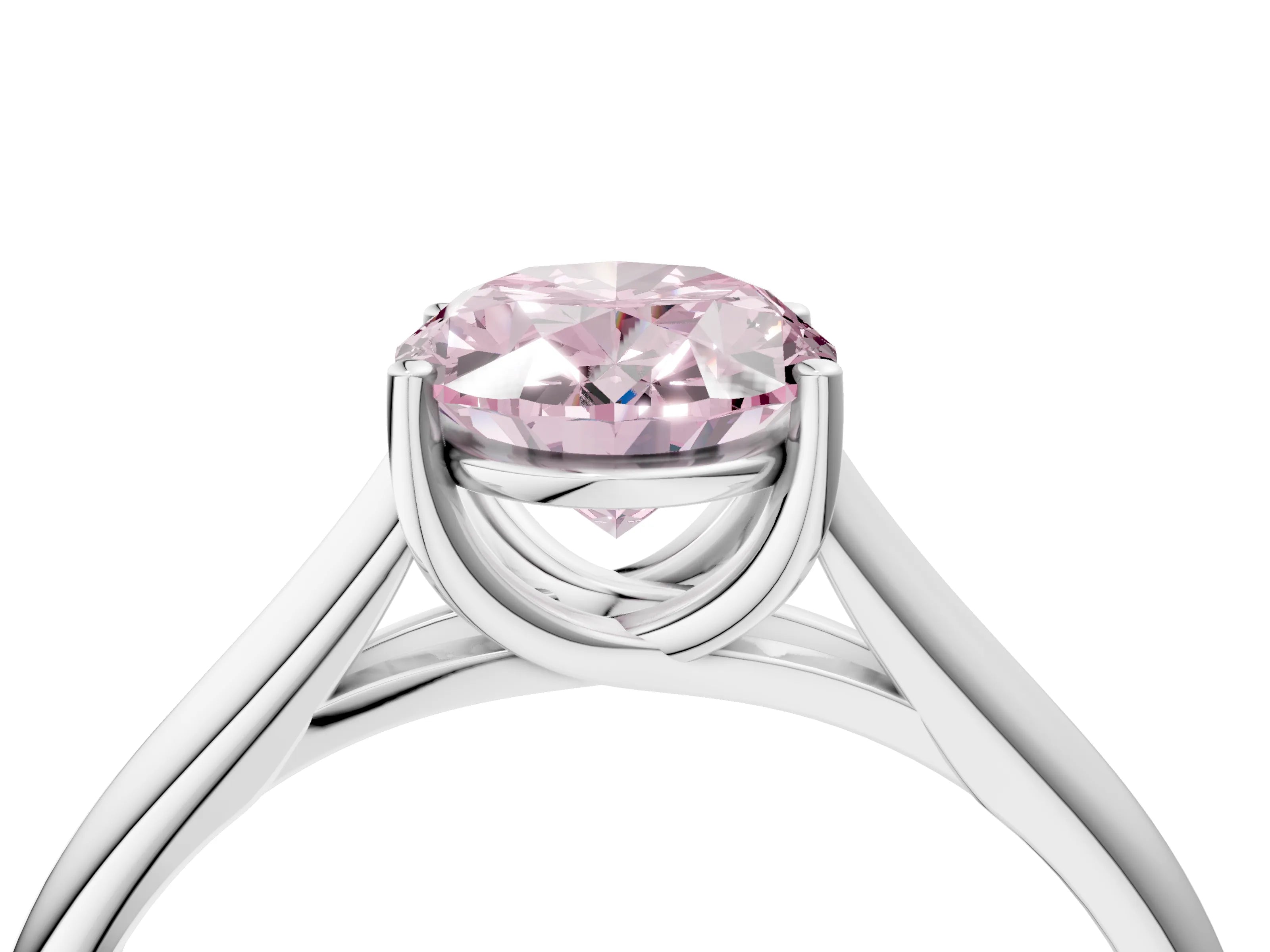 White gold Fancy Pink Oval Cut Cut Diamond Solitaire Engagement Ring with Tapered Plain Band and Four-Prong Setting_4