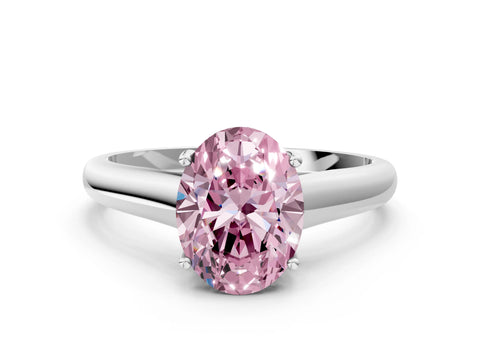 White gold Fancy Pink Oval Cut Cut Diamond Solitaire Engagement Ring with Tapered Plain Band and Four-Prong Setting