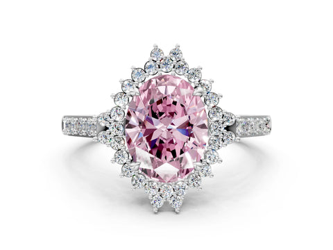 White gold Fancy Pink Oval Cut Cut Diamond Sunburst Halo Engagement Ring with Pavé Band_12