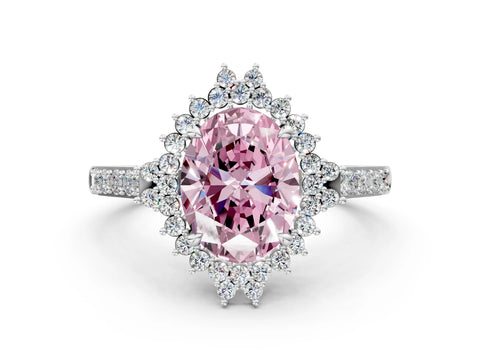 White gold Fancy Pink Oval Cut Cut Diamond Sunburst Halo Engagement Ring with Pavé Band_18