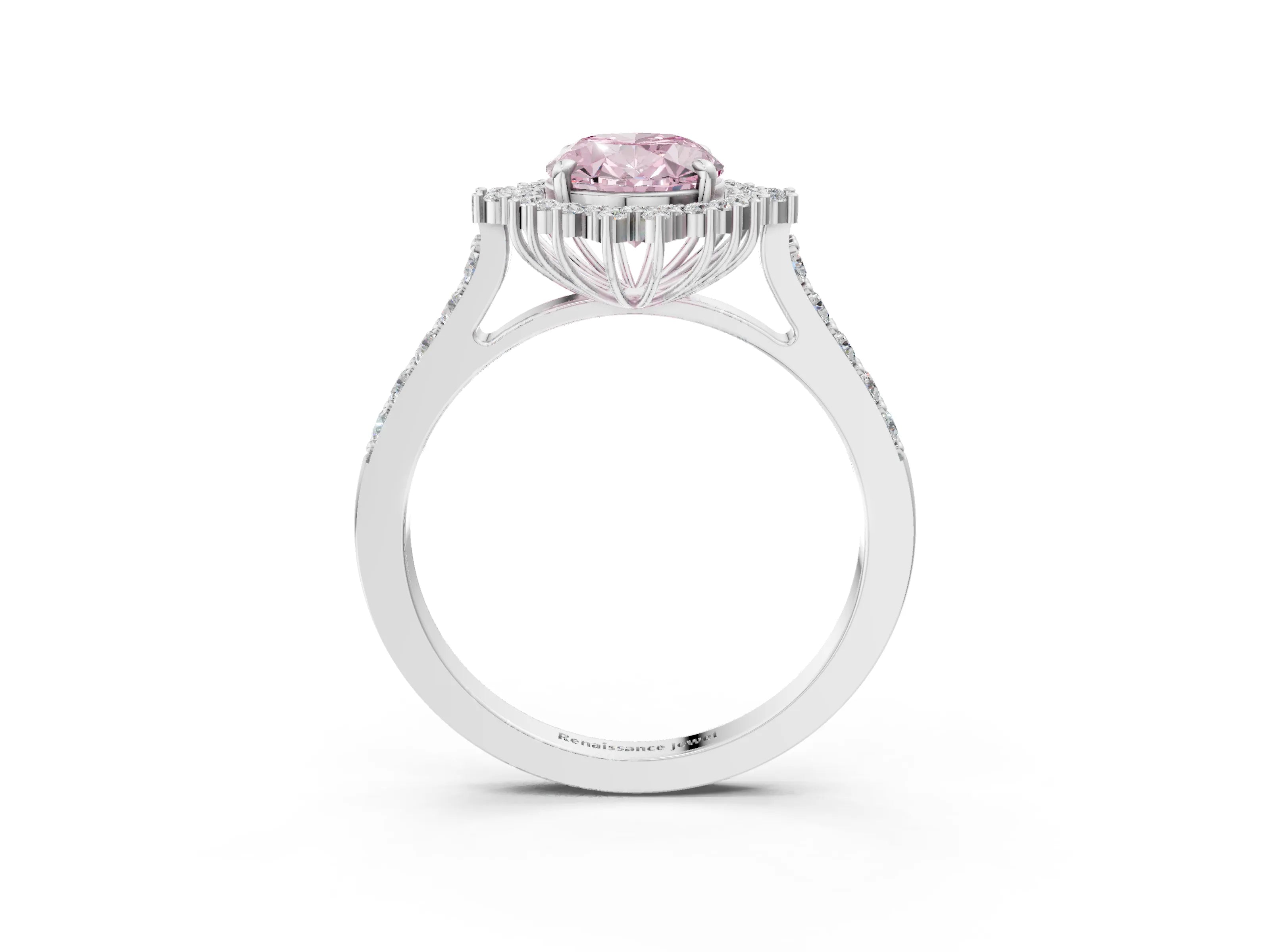 White gold Fancy Pink Oval Cut Cut Diamond Sunburst Halo Engagement Ring with Pavé Band_21
