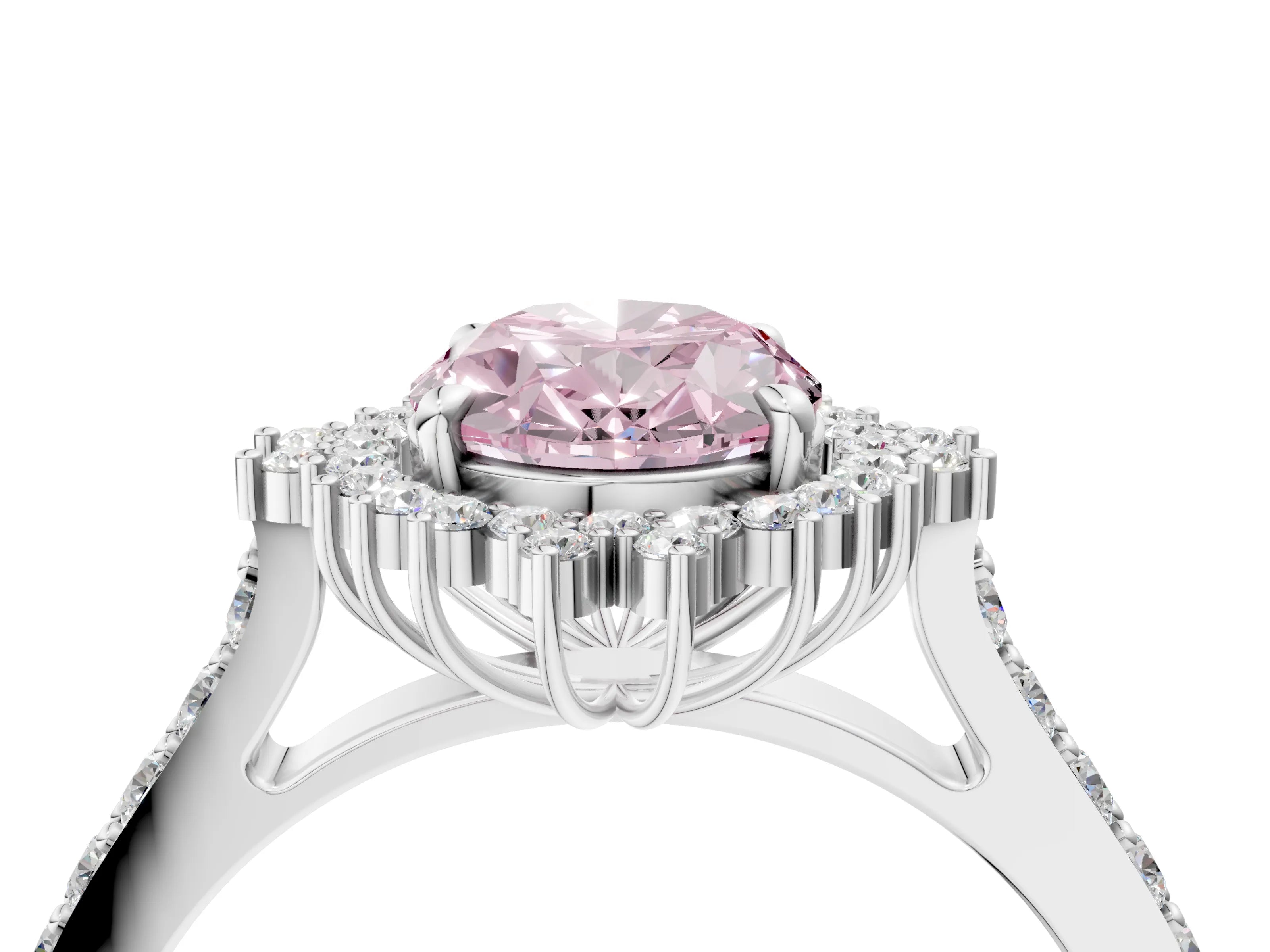 White gold Fancy Pink Oval Cut Cut Diamond Sunburst Halo Engagement Ring with Pavé Band_22