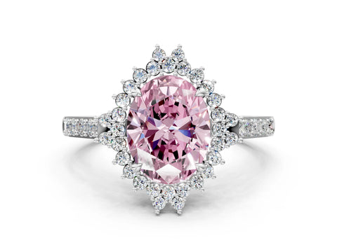 White gold Fancy Pink Oval Cut Cut Diamond Sunburst Halo Engagement Ring with Pavé Band_30
