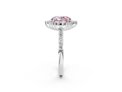 White gold Fancy Pink Oval Cut Cut Diamond Sunburst Halo Engagement Ring with Pavé Band_32