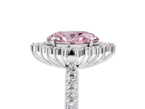 White gold Fancy Pink Oval Cut Cut Diamond Sunburst Halo Engagement Ring with Pavé Band_35