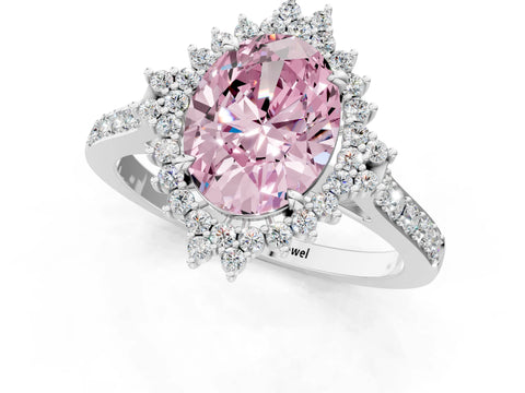 White gold Fancy Pink Oval Cut Cut Diamond Sunburst Halo Engagement Ring with Pavé Band_37