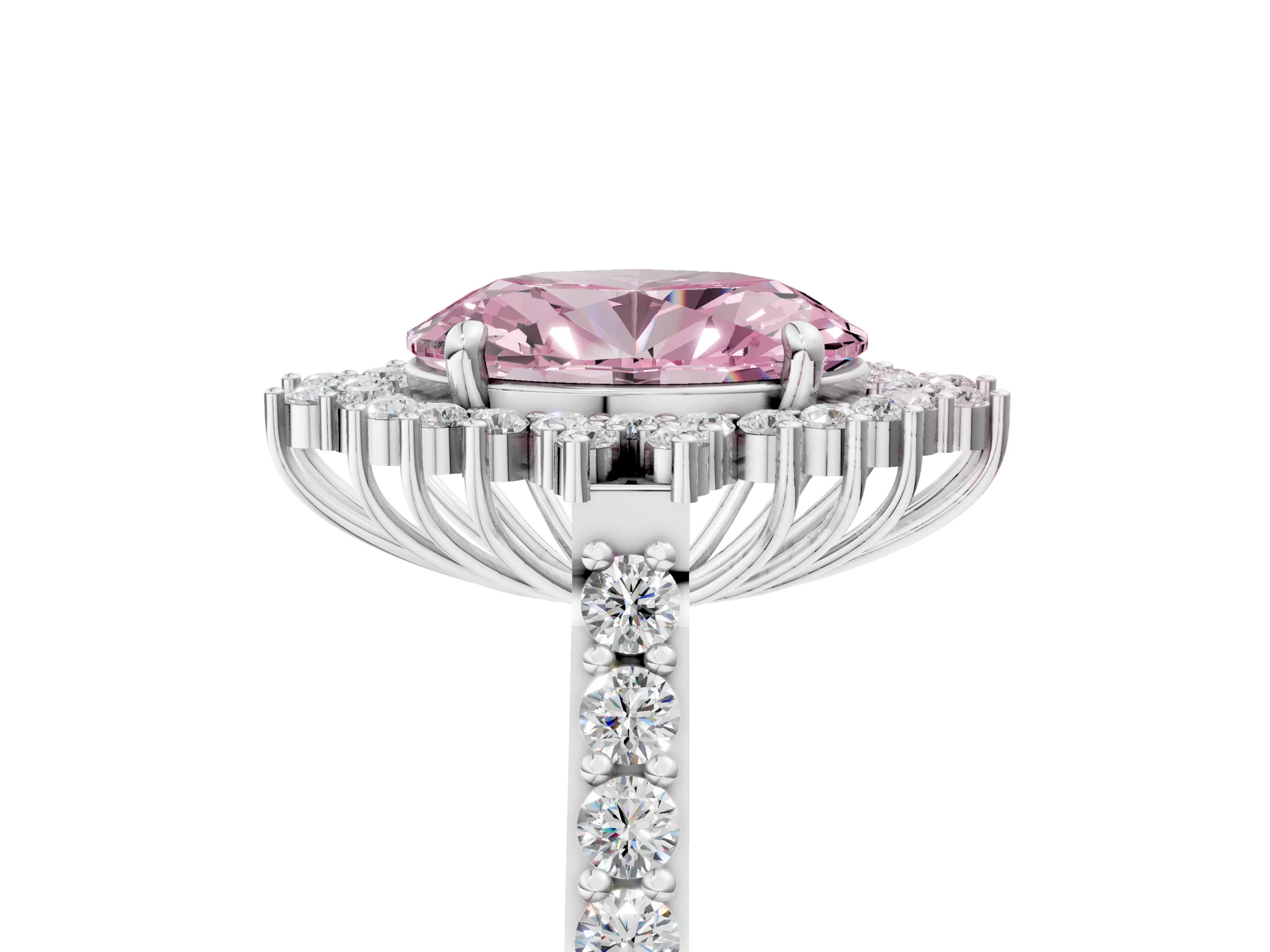White gold Fancy Pink Oval Cut Cut Diamond Sunburst Halo Engagement Ring with Pavé Band_41