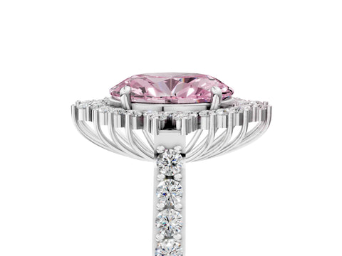 White gold Fancy Pink Oval Cut Cut Diamond Sunburst Halo Engagement Ring with Pavé Band_5