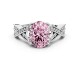 White gold Fancy Pink Oval Cut Cut Diamond Twisted Band with Milgrain Pave Setting and Four-Prong Setting_12