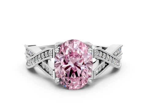 White gold Fancy Pink Oval Cut Cut Diamond Twisted Band with Milgrain Pave Setting and Four-Prong Setting_12