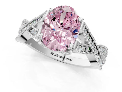 White gold Fancy Pink Oval Cut Cut Diamond Twisted Band with Milgrain Pave Setting and Four-Prong Setting_13