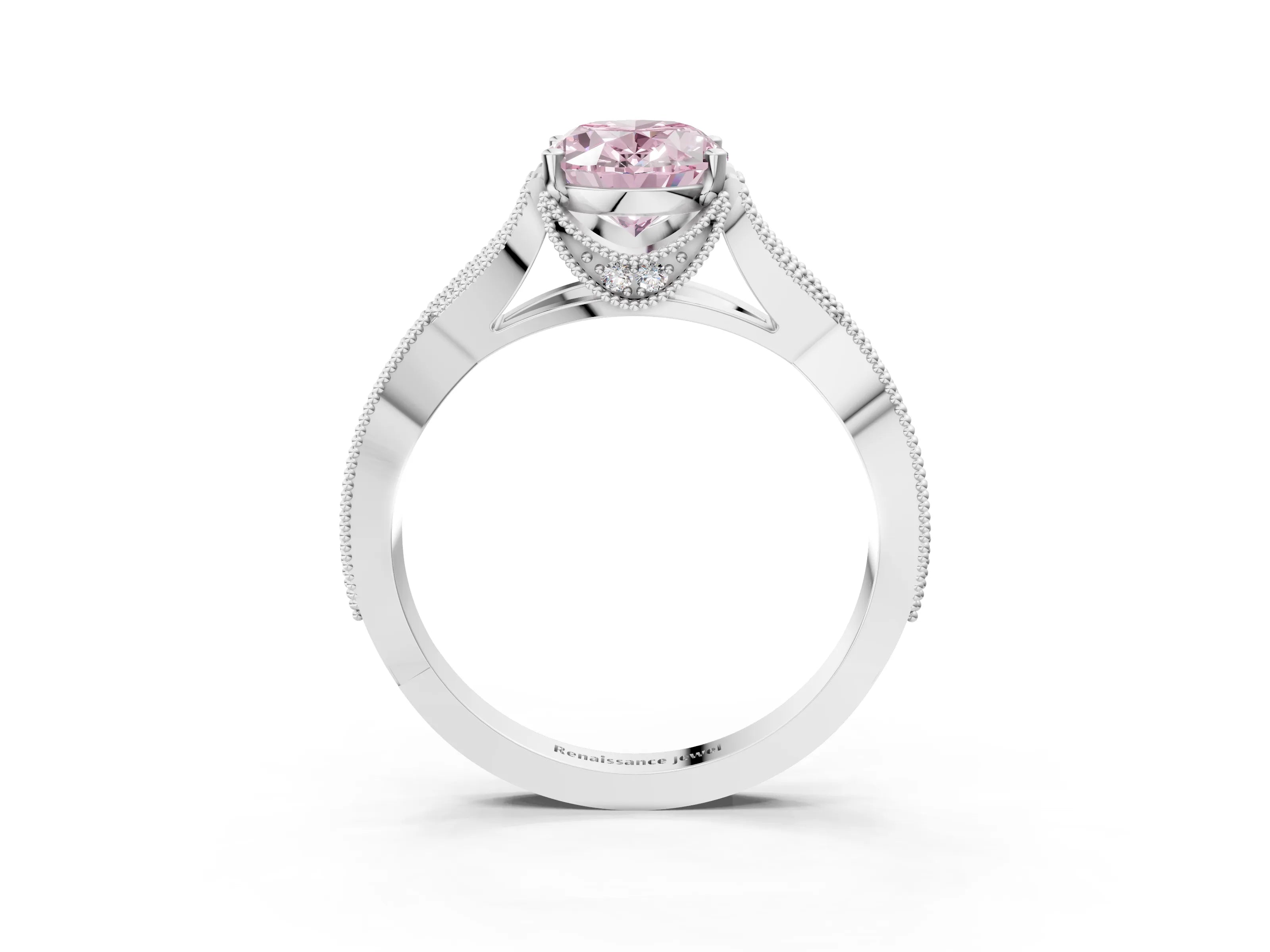 White gold Fancy Pink Oval Cut Cut Diamond Twisted Band with Milgrain Pave Setting and Four-Prong Setting_15