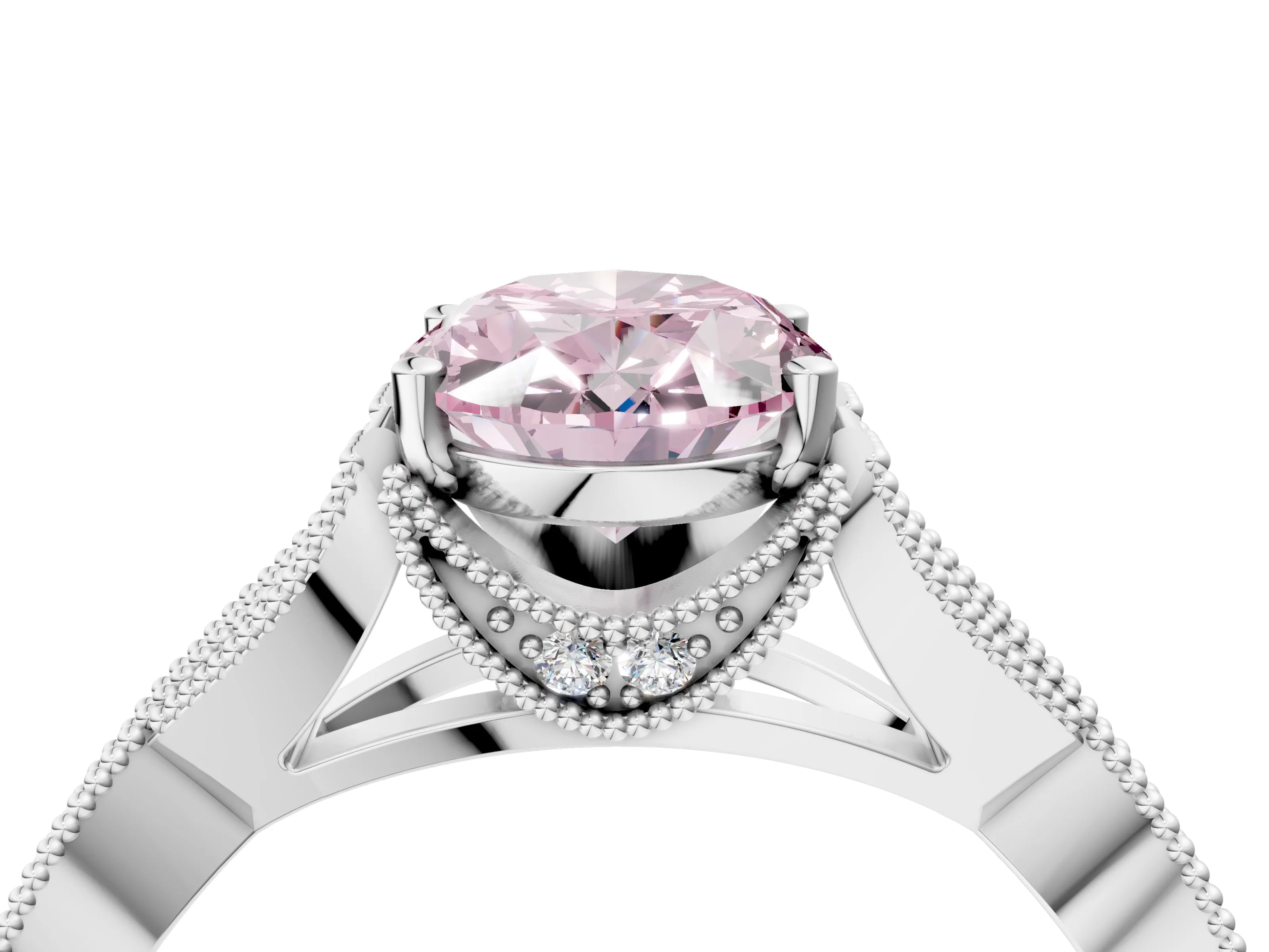 White gold Fancy Pink Oval Cut Cut Diamond Twisted Band with Milgrain Pave Setting and Four-Prong Setting_16