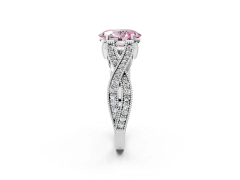 White gold Fancy Pink Oval Cut Cut Diamond Twisted Band with Milgrain Pave Setting and Four-Prong Setting_26