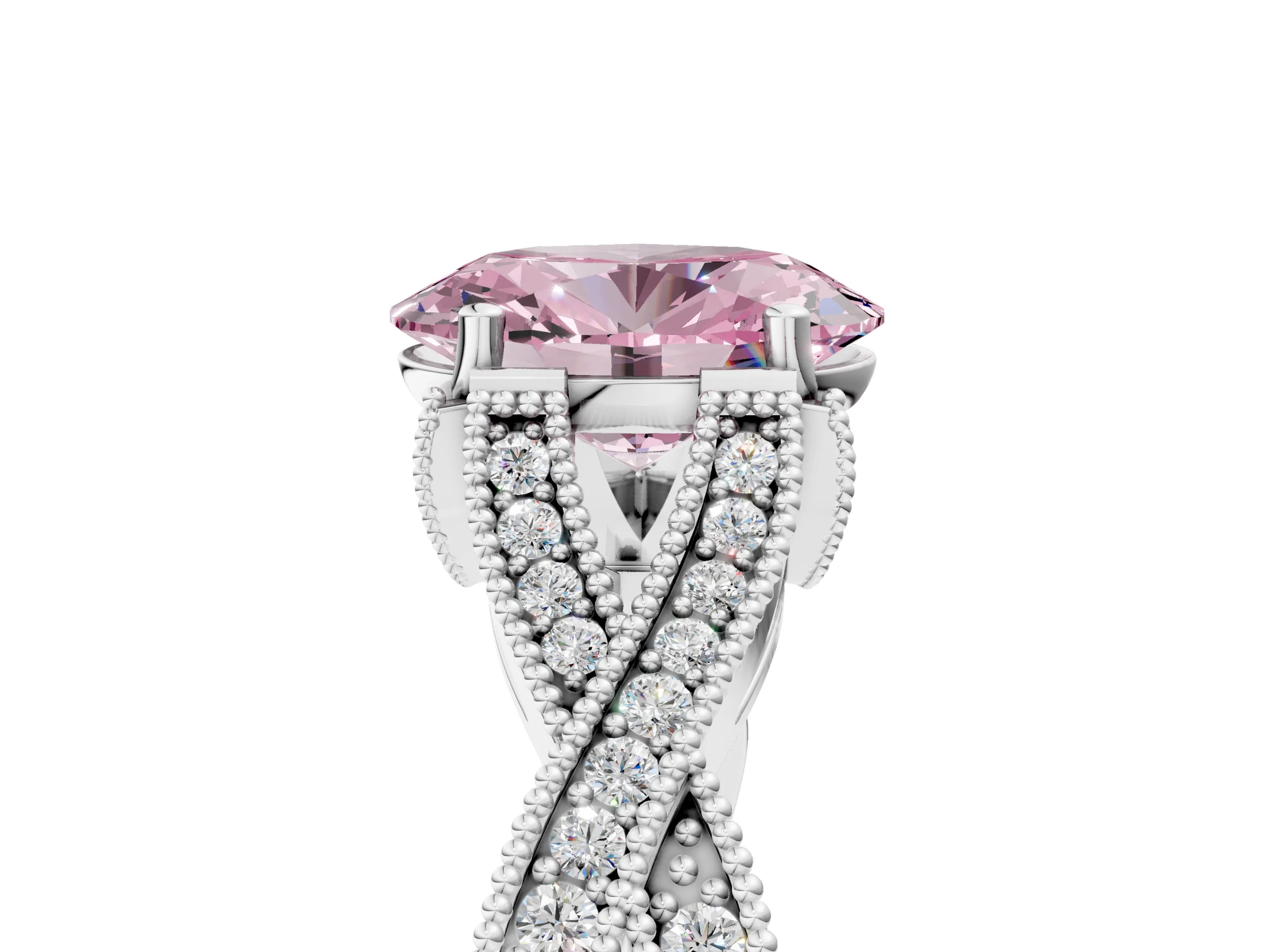 White gold Fancy Pink Oval Cut Cut Diamond Twisted Band with Milgrain Pave Setting and Four-Prong Setting_29
