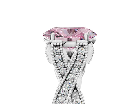 White gold Fancy Pink Oval Cut Cut Diamond Twisted Band with Milgrain Pave Setting and Four-Prong Setting_29