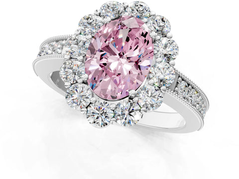 White gold Fancy Pink Oval Cut Cut Halo Diamond Pavé Engagement Ring with Milgrain Detailing_13