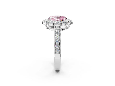White gold Fancy Pink Oval Cut Cut Halo Diamond Pavé Engagement Ring with Milgrain Detailing_14