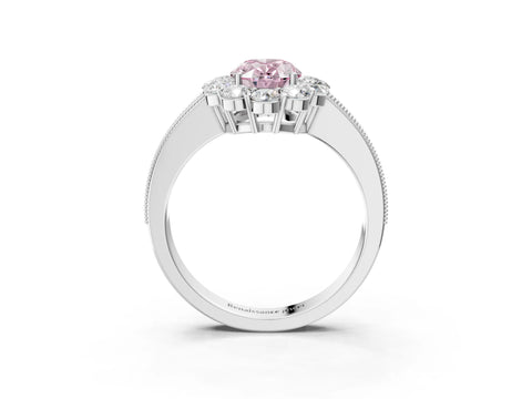 White gold Fancy Pink Oval Cut Cut Halo Diamond Pavé Engagement Ring with Milgrain Detailing_15