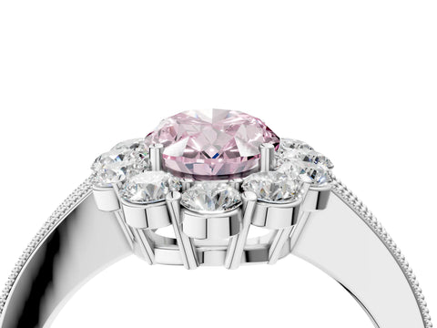 White gold Fancy Pink Oval Cut Cut Halo Diamond Pavé Engagement Ring with Milgrain Detailing_16