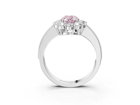 White gold Fancy Pink Oval Cut Cut Halo Diamond Pavé Engagement Ring with Milgrain Detailing_3